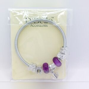 Beautiful‎ Silver and Purple D'Bello Beaded Charm bracelet